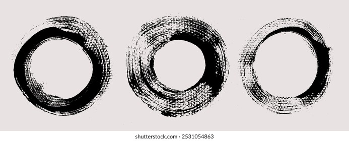 Round brush stroke vector. Painted circle frames. Abstract textured text box. Grunge design illustration