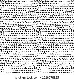 Round brush strokes vector seamless pattern in horizontal line. Black paint circles, blotch, dots, dry brush stroke texture. Chaotic rough smears. Black and white polka dot texture. 