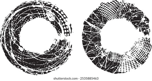 Round brushes pack .Grunge circle brushes. Vector brush Stroke. Distressed banner. Black circles with rough edges. paintbrush collection .Gradient paintbrush . Circular marks . Grunge textured strokes