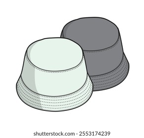 Round bucket hats vector template technical drawing.