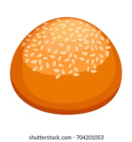 Round bun covered in sesame realistic style illustration