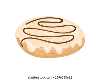 Round bun with icing. Vector illustration on white background.