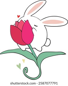 A round bunny and a cute tulip.