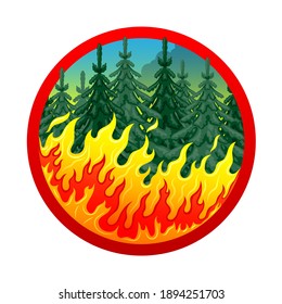 Round burning forest icon on white background.