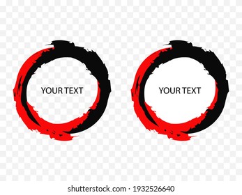 Round burning stamps baners isolated. Ring strokes template with transition from red to black fusion of yin and yang with eternal vector opposition.