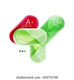 Arredondar botões de modelo de infográfico comercial. Layout de estilo de vidro brilhante vetorial com texto e slogan de opções