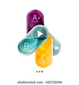 Round business infographics template buttons. Vector glossy glass style layout with options text and slogan