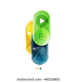 Round business infographics template buttons. Vector glossy glass style layout with options text and slogan
