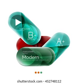 Round business infographics template buttons. Vector glossy glass style layout with options text and slogan