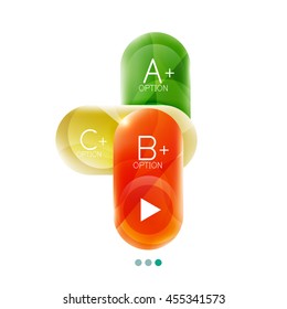 Round business infographics template buttons. Vector glossy glass style layout with options text and slogan