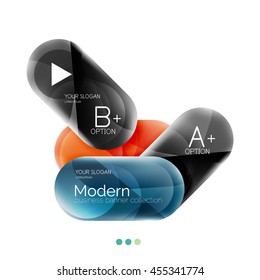 Round business infographics template buttons. Vector glossy glass style layout with options text and slogan