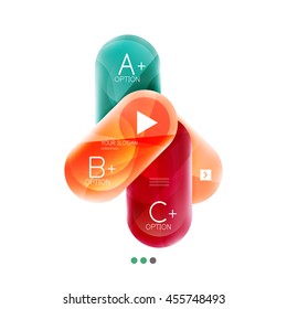 Round business infographics template buttons. Vector glossy glass style layout with options text and slogan