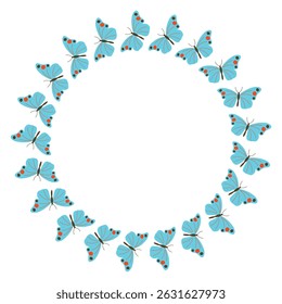Round butterflies Wreath, Blue Butterfly circle Border, Butterfly Round Wreath Frame, Illustration Isolated