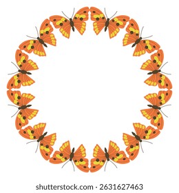 Round butterflies Wreath, Orange Butterfly circle Border, Butterfly Round Wreath Frame, Illustration Isolated