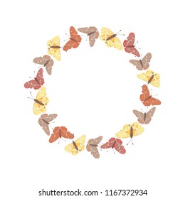 Round butterfly frame, vector illustration.