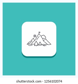 Round Button for achievement, flag, mission, mountain, success Line icon Turquoise Background