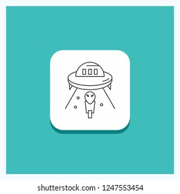Round Button for alien, space, ufo, spaceship, mars Line icon Turquoise Background