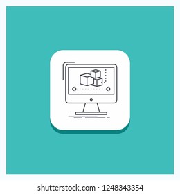 Round Button for Animation, computer, editor, monitor, software Line icon Turquoise Background