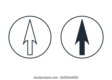 Botão redondo com uma seta. Controle design element.Vetor ilustração ícone linear isolado no fundo branco.