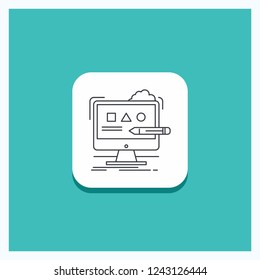 Round Button for Art, computer, design, digital, studio Line icon Turquoise Background