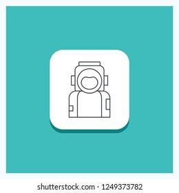 Round Button for astronaut, space, spaceman, helmet, suit Line icon Turquoise Background