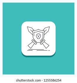 Round Button for Badge, emblem, game, shield, swords Line icon Turquoise Background