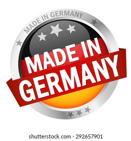 round button with banner, country flag and text MADE IN GERMANY