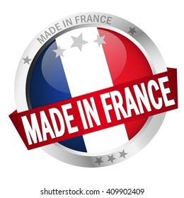 round button with banner, country flag and text MADE IN FRANCE