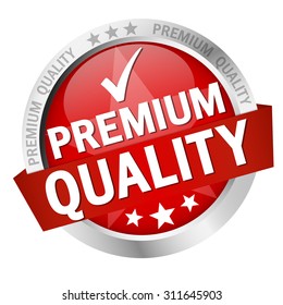 round button with banner and text Premium Quality