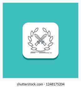 Round Button for battle, emblem, game, label, swords Line icon Turquoise Background