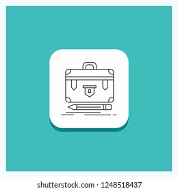 Round Button for briefcase, business, financial, management, portfolio Line icon Turquoise Background