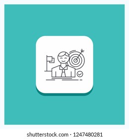 Round Button for business, goal, hit, market, success Line icon Turquoise Background