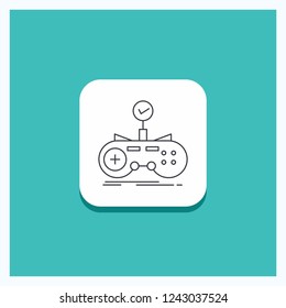 Round Button for Check, controller, game, gamepad, gaming Line icon Turquoise Background