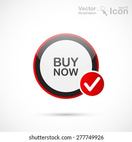 Round button with check mark for your design. Vector icon.