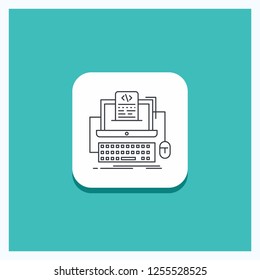 Round Button for Code, coding, computer, monoblock, screen Line icon Turquoise Background