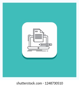 Round Button for Coder, coding, computer, list, paper Line icon Turquoise Background