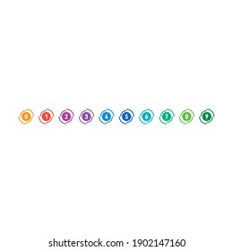 round button and colored 0-9 numbers