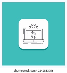 Round Button for data, processing, Analysis, reporting, sync Line icon Turquoise Background