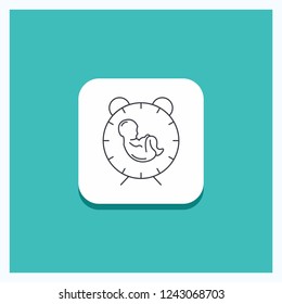 Round Button for delivery, time, baby, birth, child Line icon Turquoise Background