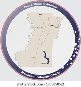 Rundtaste mit detaillierter Karte von Lafayette County in Arkansas, USA.