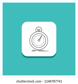 Round Button for Done, fast, optimization, speed, sport Line icon Turquoise Background