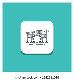 Round Button for drum, drums, instrument, kit, musical Line icon Turquoise Background