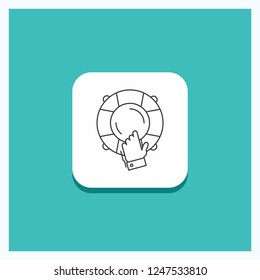 Round Button for emergency, guard, help, insurance, lifebuoy Line icon Turquoise Background