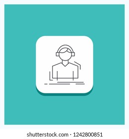 Round Button for Engineer, headphones, listen, meloman, music Line icon Turquoise Background
