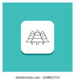 Round Button for forest, camping, jungle, tree, pines Line icon Turquoise Background