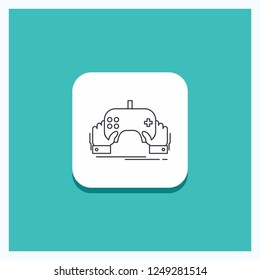 Round Button for game, gaming, mobile, entertainment, app Line icon Turquoise Background