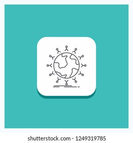 Round Button for global, student, network, globe, kids Line icon Turquoise Background