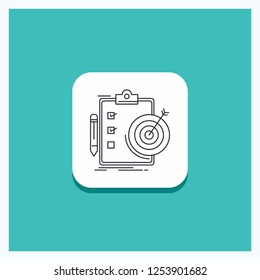 Round Button for goals, report, analytics, target, achievement Line icon Turquoise Background