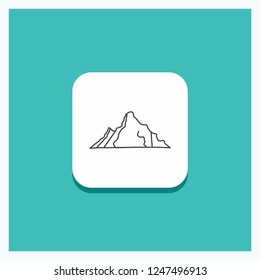 Round Button for hill, landscape, nature, mountain, scene Line icon Turquoise Background