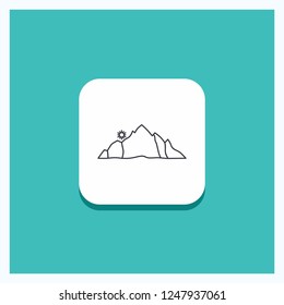 Round Button for hill, landscape, nature, mountain, scene Line icon Turquoise Background